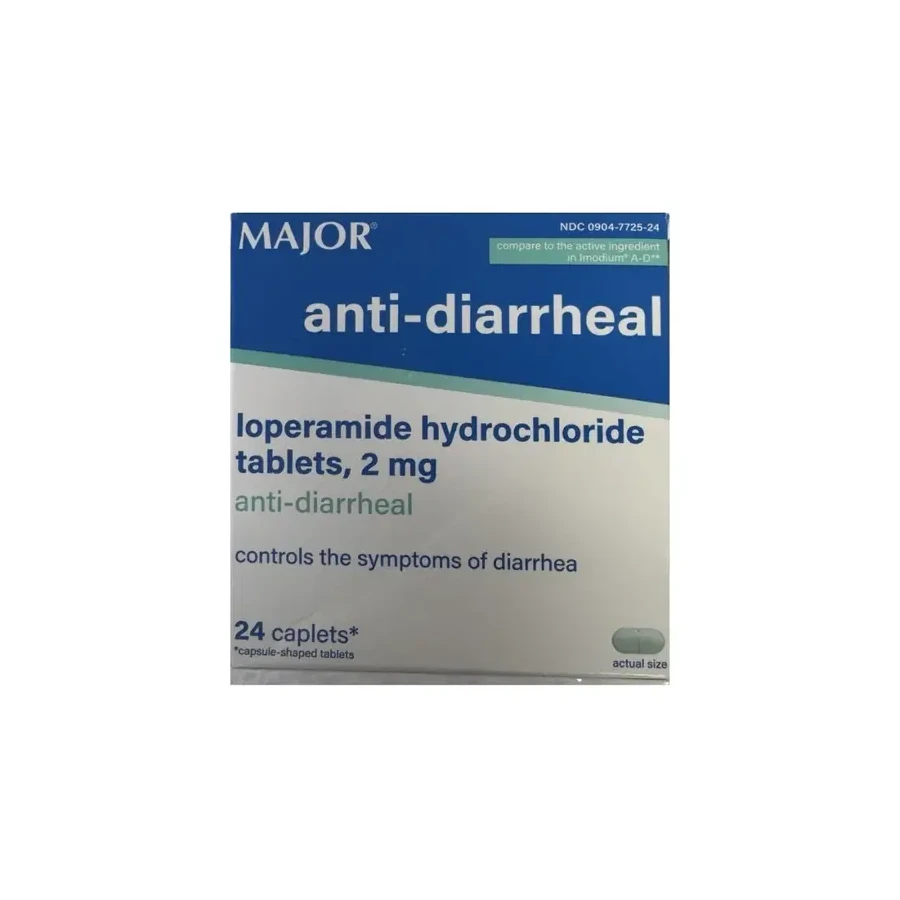 Front package photo of Anti-Diarrheal 2 mg Caplet, 24 Count