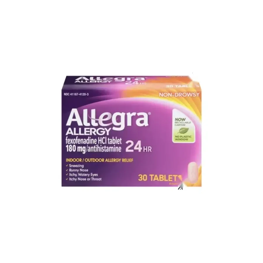 Front package photo of Allegra® Allergy Relief 180 mg 24-Hour Non-Drowsy Tablet, 30 Count