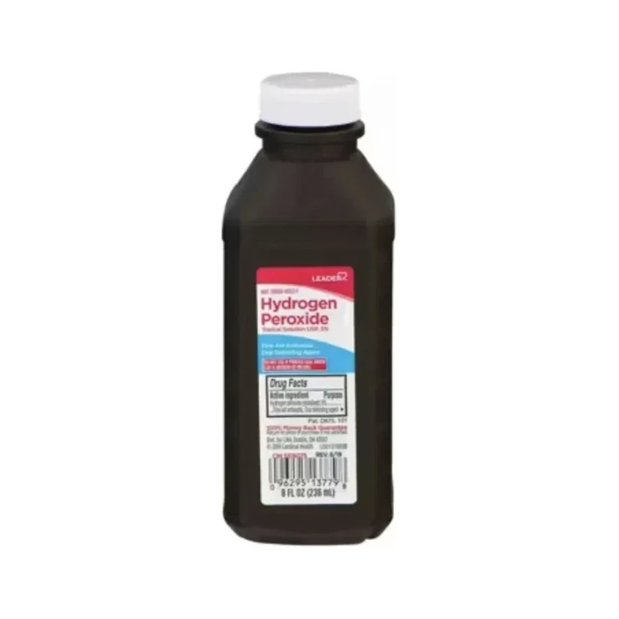 Front package photo of LEADER™ Hydrogen Peroxide 3% Antiseptic Solution USP, 8 oz