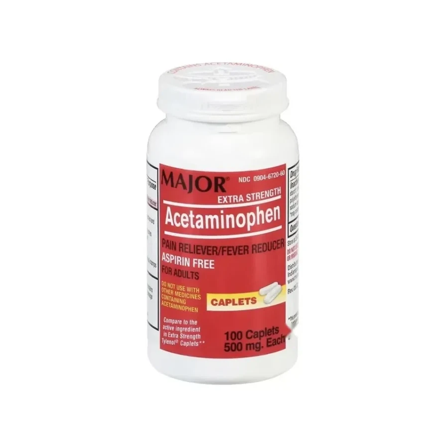 Front package photo of Acetaminophen 500 mg Extra-Strength Caplet, 100 Count