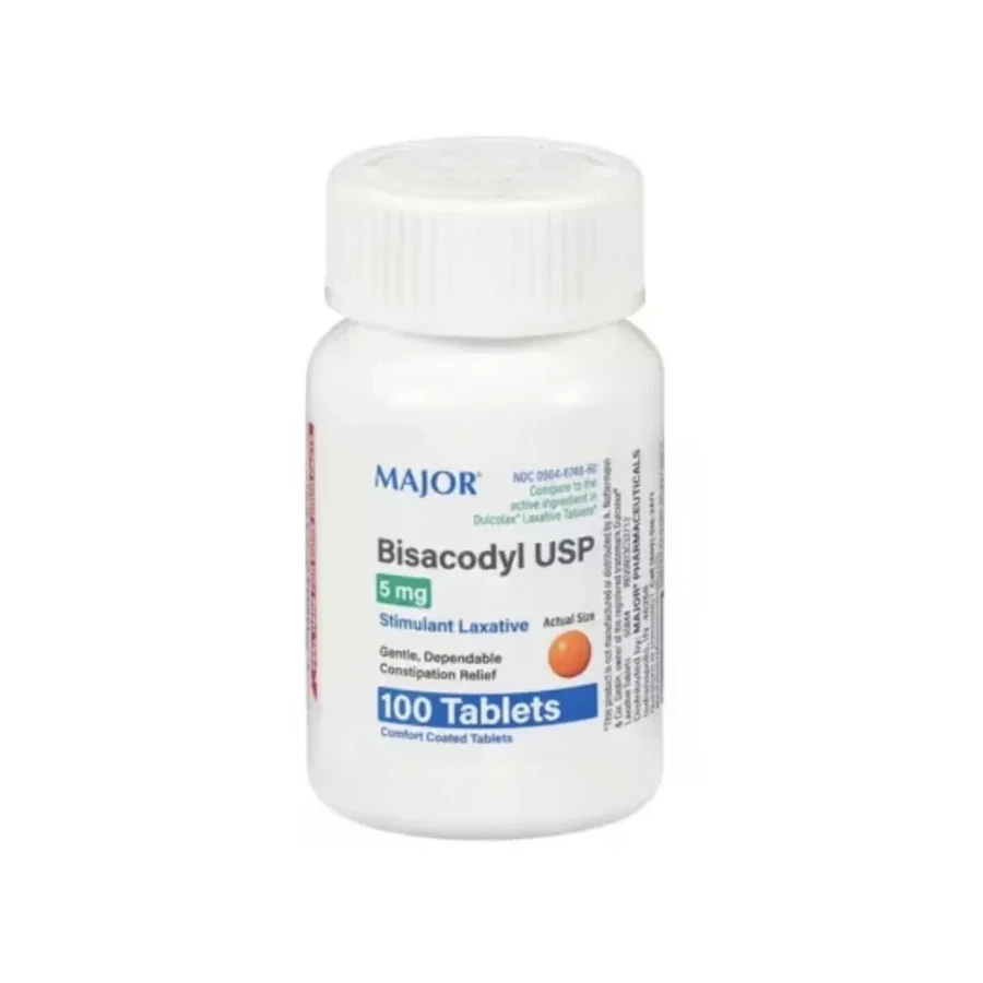 Front package photo of Bisacodyl 5 mg Stimulant Laxative Tablet, 100 Count
