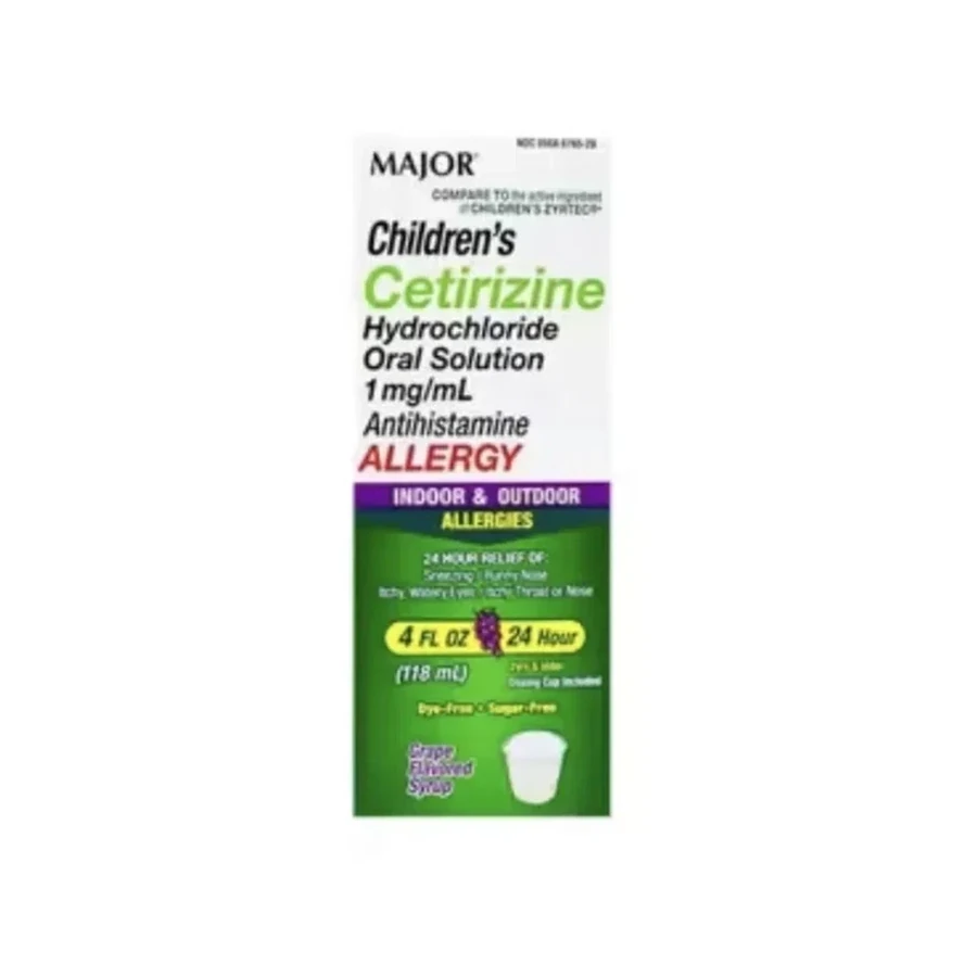 Front package photo of Cetirizine Hydrochloride 1 mg/mL Children's Grape Oral Solution, 118 mL