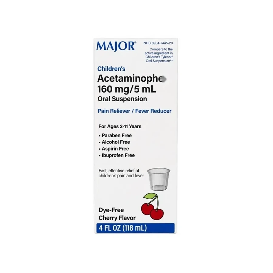 Front package photo of Acetaminophen 160 mg/5 mL Children's Cherry Oral Suspension, 118 mL