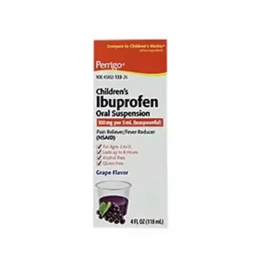 Front package photo of Children's Ibuprofen 100 mg/5 mL Grape Oral Suspension, 118 mL
