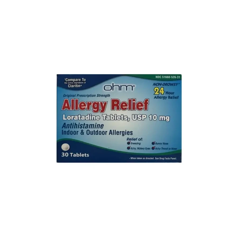 Front package photo of Loratadine 10 mg 24-Hour Allergy Relief Tablet, 30 Count