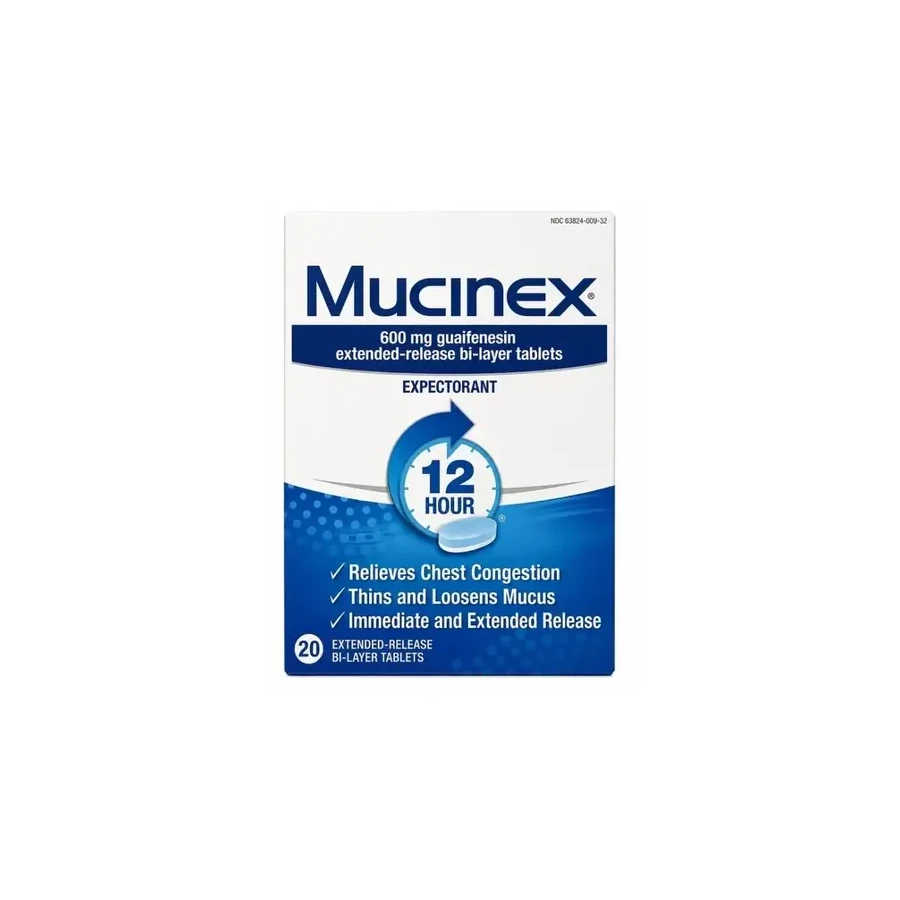 Front package photo of Mucinex® 12-Hour Expectorant 600 mg Tablet, 20 Count